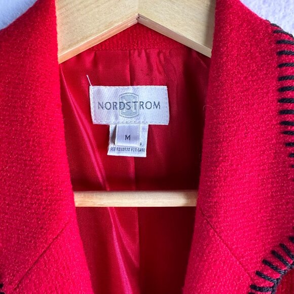 Vintage Nordstrom Women Blazer Medium Red Wool Black Button Stitched Preppy Chic - Picture 7 of 11